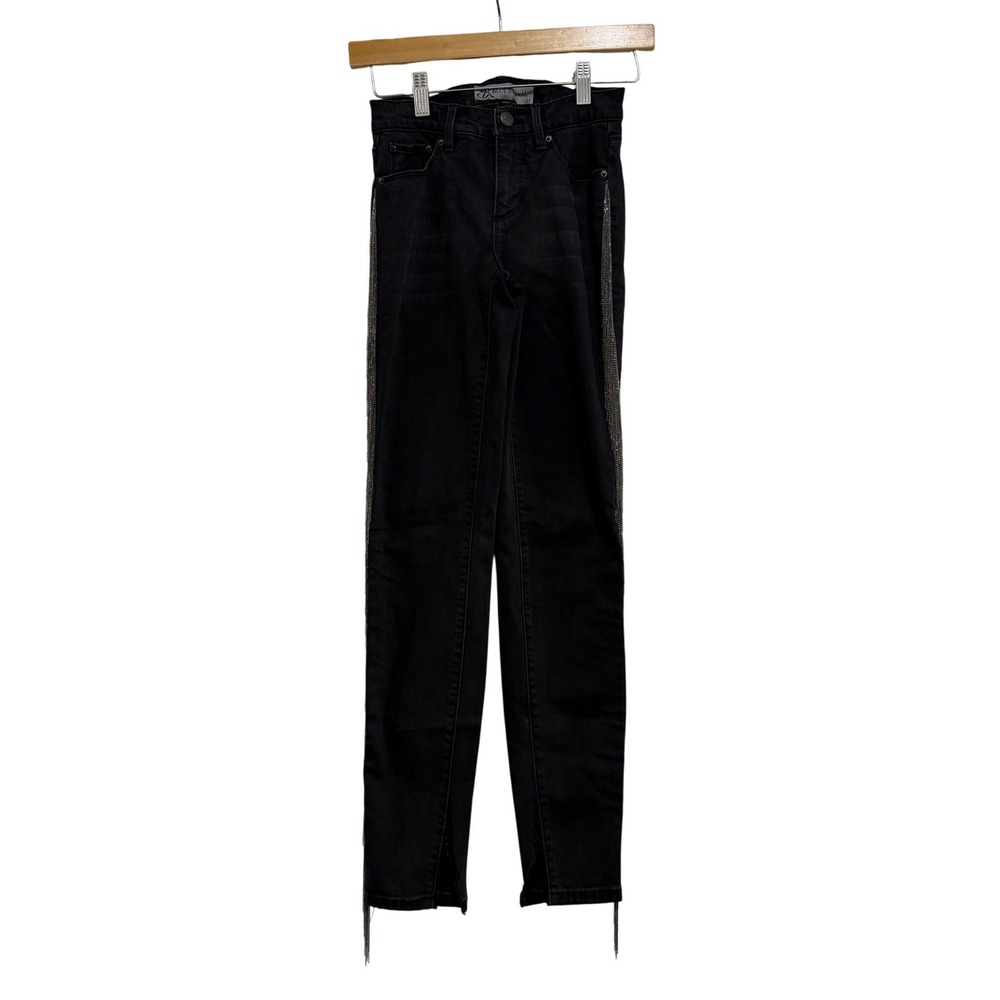 Blue Revival Womens Black Skinny Jeans Embellished Side Size 24 Rock Concert